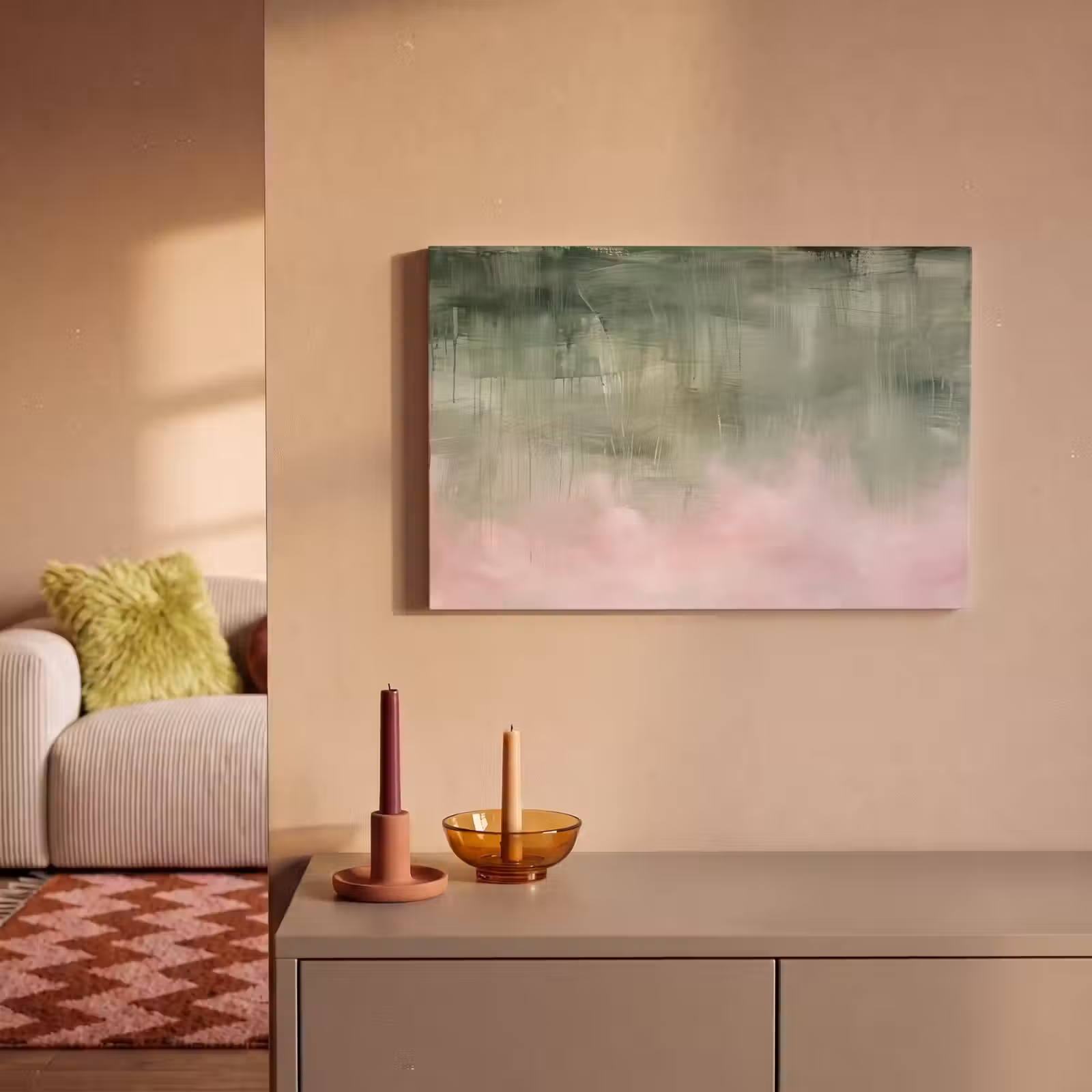 Canvas schilderij - Kunst - Abstract - Modern - Groen - Roze — 1