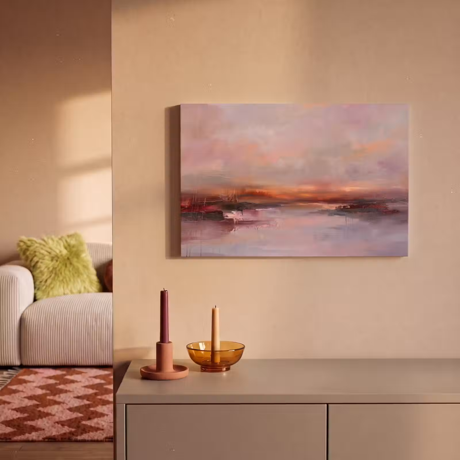 Canvas schilderij - Landschap - Zonsondergang - Abstract - Modern - Roze — 1