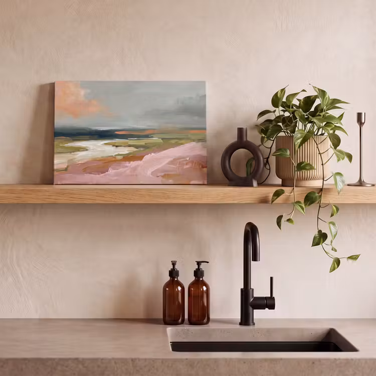 Canvas schilderij - Landschap - Rivier - Abstract - Roze - Groen — 2