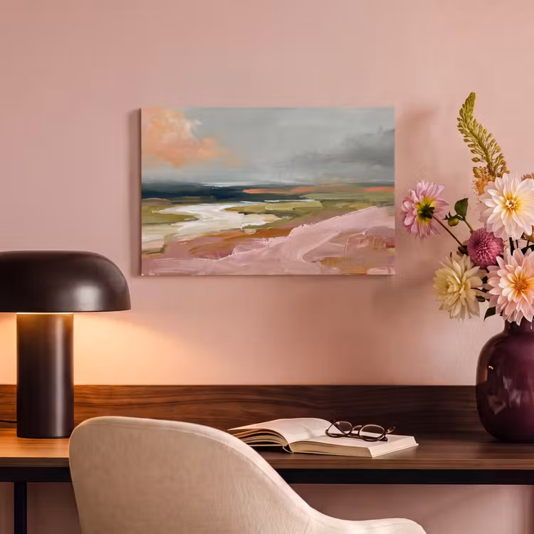 Canvas schilderij - Landschap - Rivier - Abstract - Roze - Groen — 3