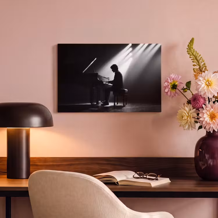 Canvas schilderij - Persoon - Piano - Muziek - Zwart-wit - Podium — 4