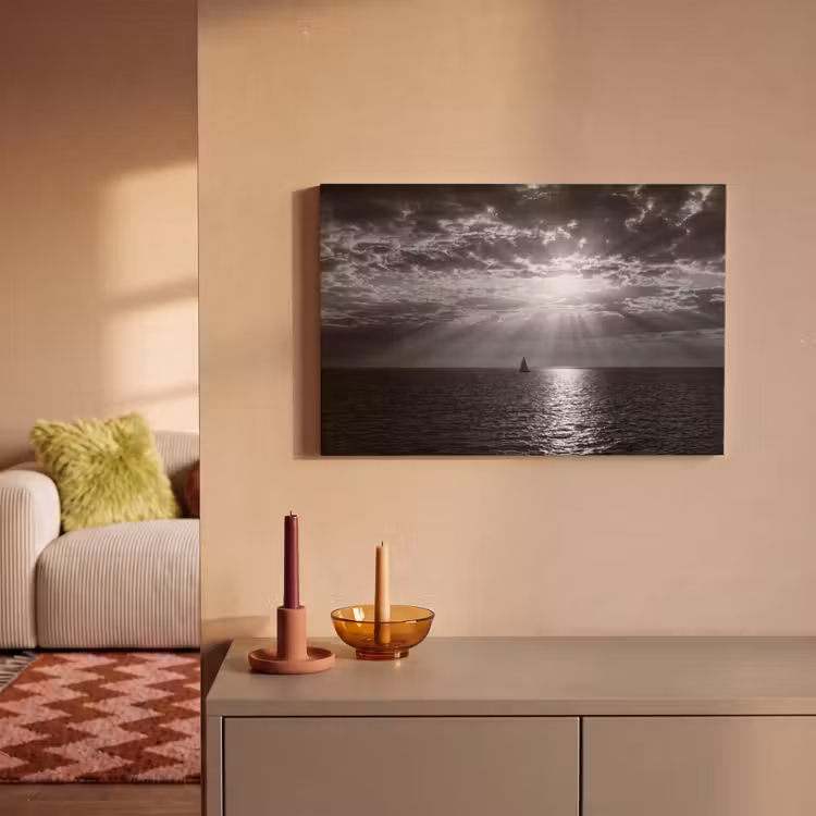 Canvas schilderij - Water - Boot - Lucht - Natuur - Zwart-wit — 2