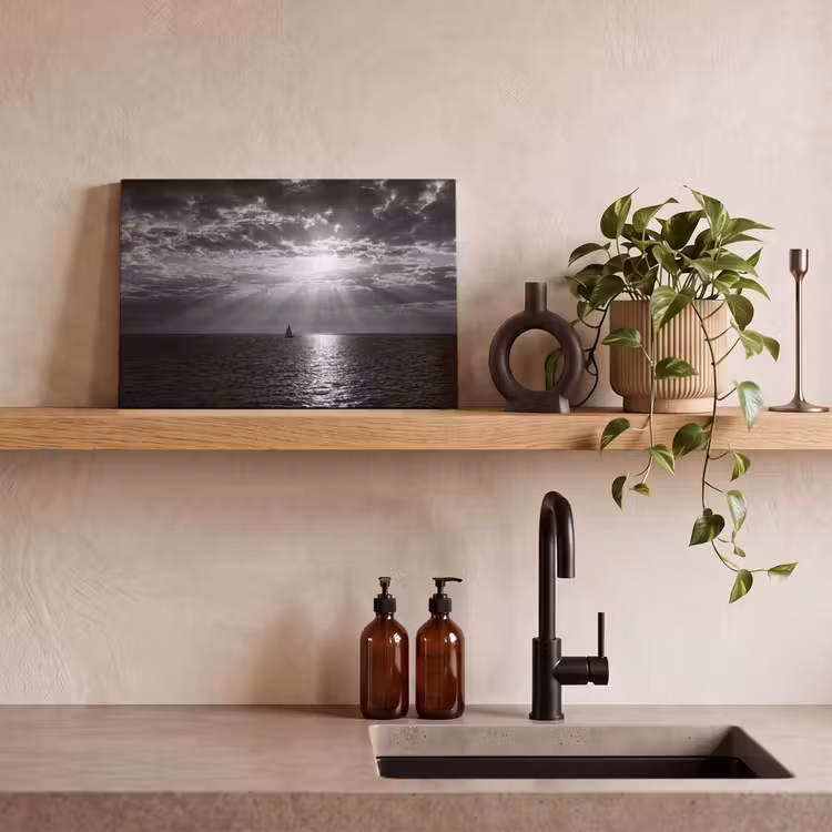 Canvas schilderij - Water - Boot - Lucht - Natuur - Zwart-wit — 3