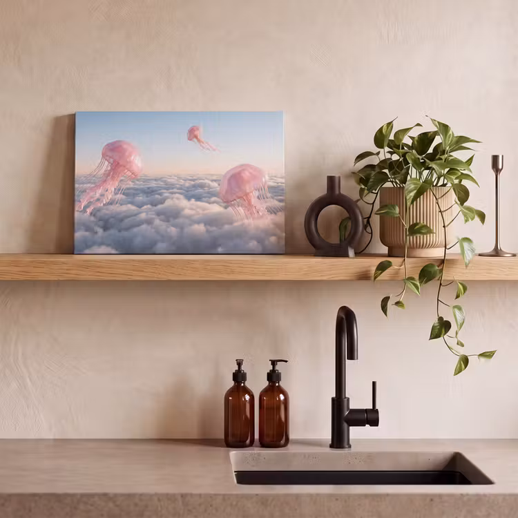 Canvas schilderij - Roze dier - Wolken — 2