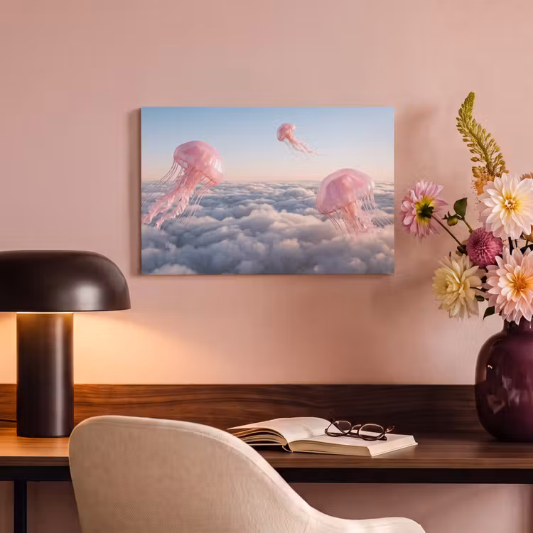 Canvas schilderij - Roze dier - Wolken — 3
