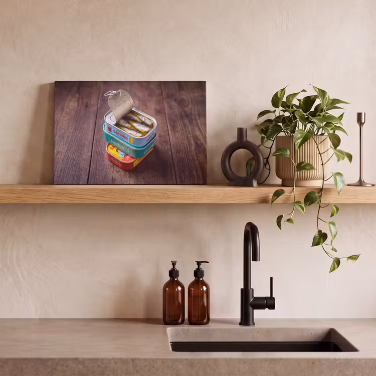 Canvas schilderij - Vis - Blikjes - Keuken — 2
