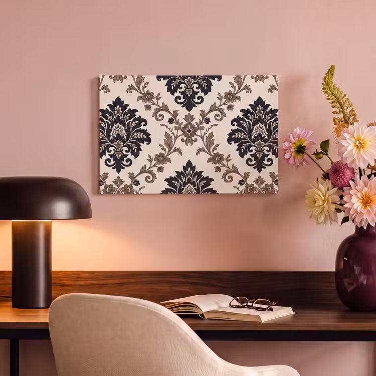 Canvas schilderij - Patroon - Floraal - Klassiek - Beige-blauw — 3