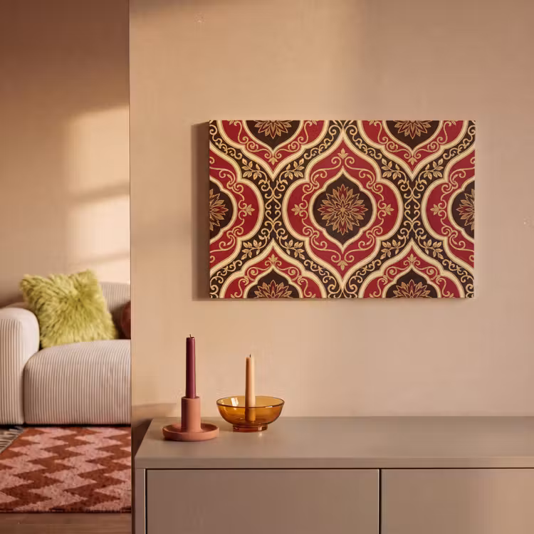 Canvas schilderij - Patroon - Ornament - Barok - Rood - Goud — 1