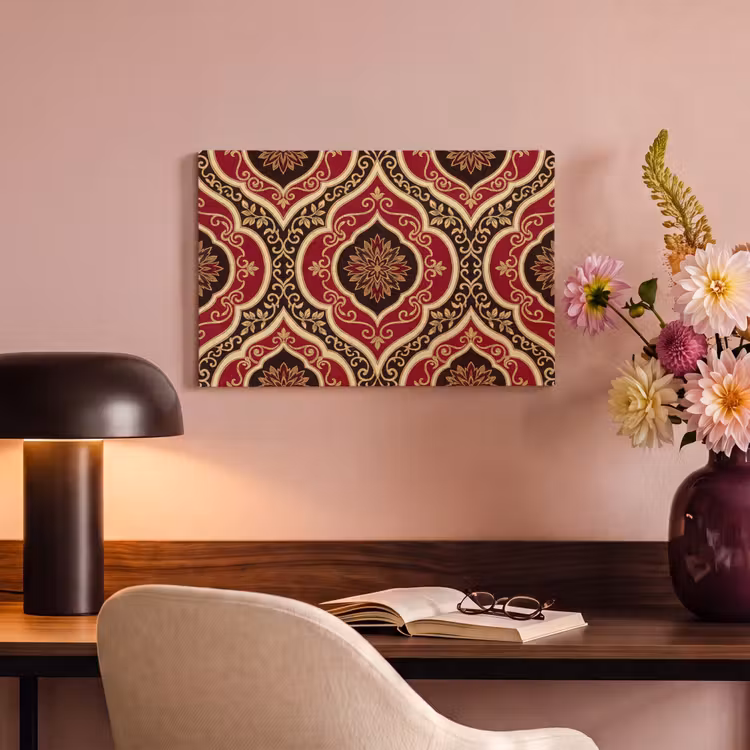 Canvas schilderij - Patroon - Ornament - Barok - Rood - Goud — 3