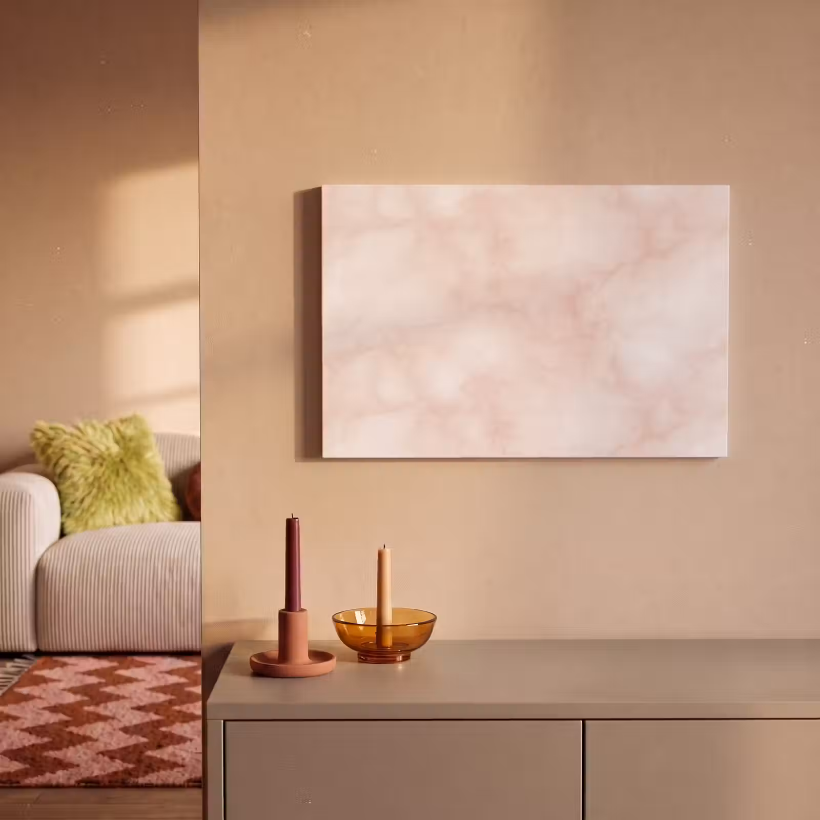 Canvas schilderij - Roze - Marmer - Crème — 1
