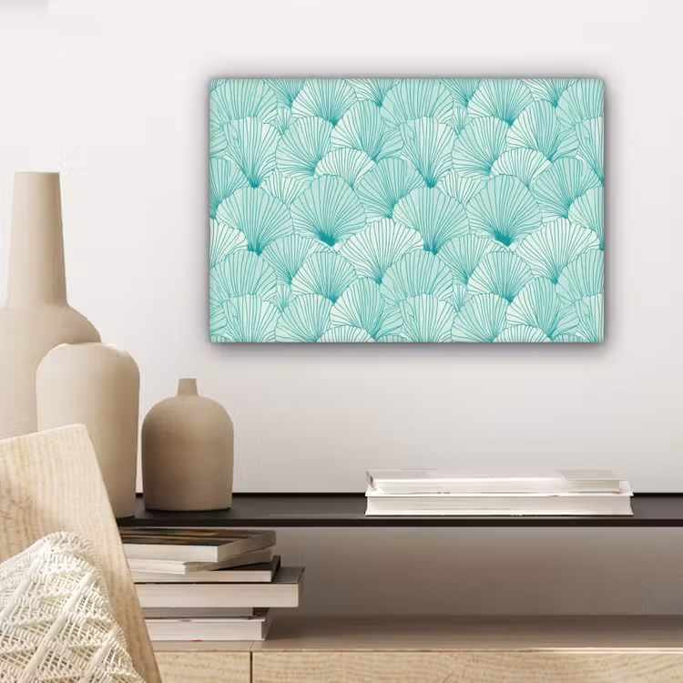 Canvas schilderij - Groen - Wit - Ginko - Getekend - Textuur — 5