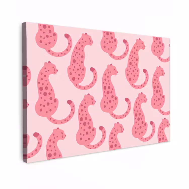 Canvas schilderij - Kat - Gevlekt - Dieren - Patroon - Roze — 1