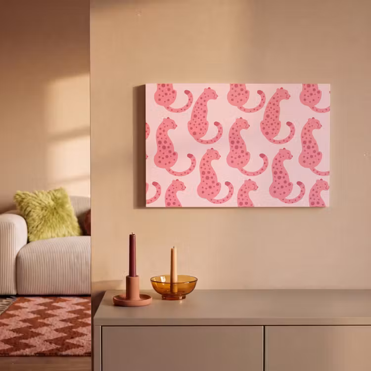 Canvas schilderij - Kat - Gevlekt - Dieren - Patroon - Roze — 2