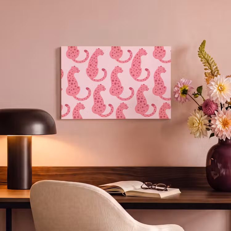 Canvas schilderij - Kat - Gevlekt - Dieren - Patroon - Roze — 4