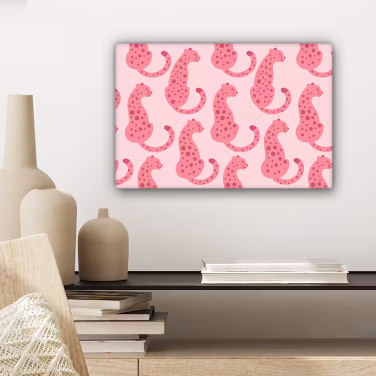 Canvas schilderij - Kat - Gevlekt - Dieren - Patroon - Roze — 5