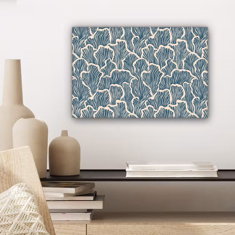 Canvas schilderij - Organisch - Blauw - Crème - Schelpen — 5
