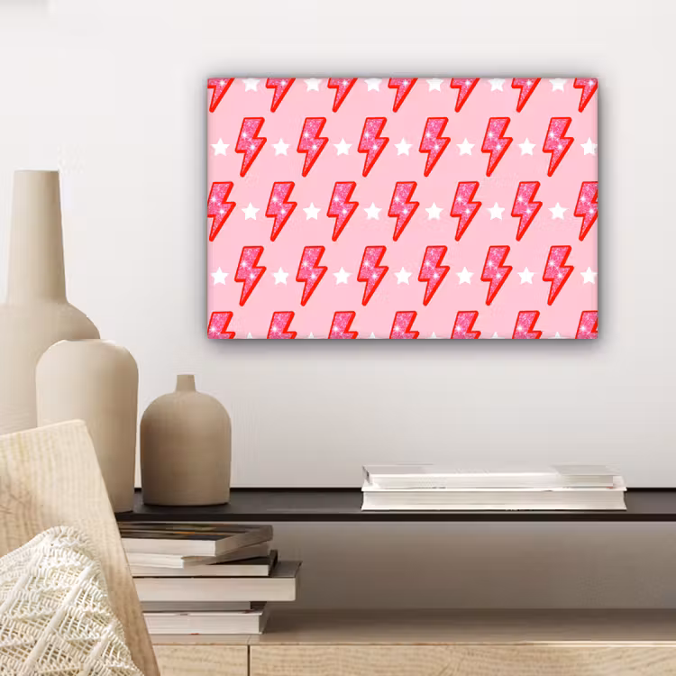 Canvas schilderij - Patroon - Bliksem - Ster - Glitter - Roze — 5