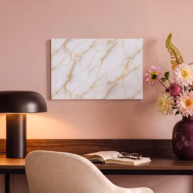 Canvas schilderij - Wit - Goud - Marmer - Aders — 3