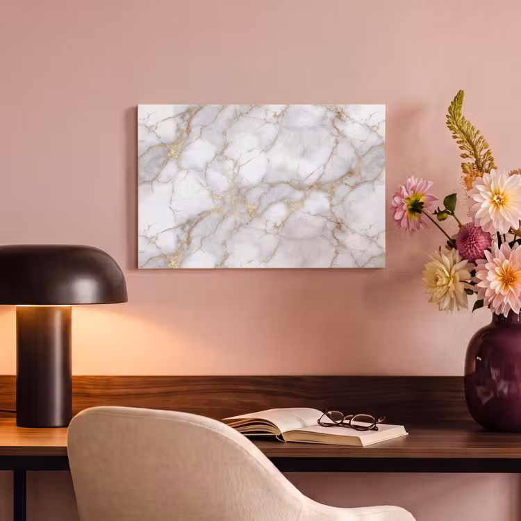 Canvas schilderij - Wit - Goud - Marmer - Grijs — 3