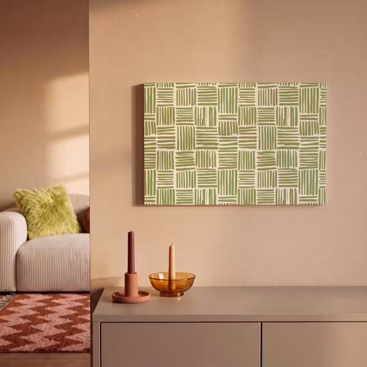 Canvas schilderij - Saliegroen - Blokken - Handgetekend - Patroon — 1