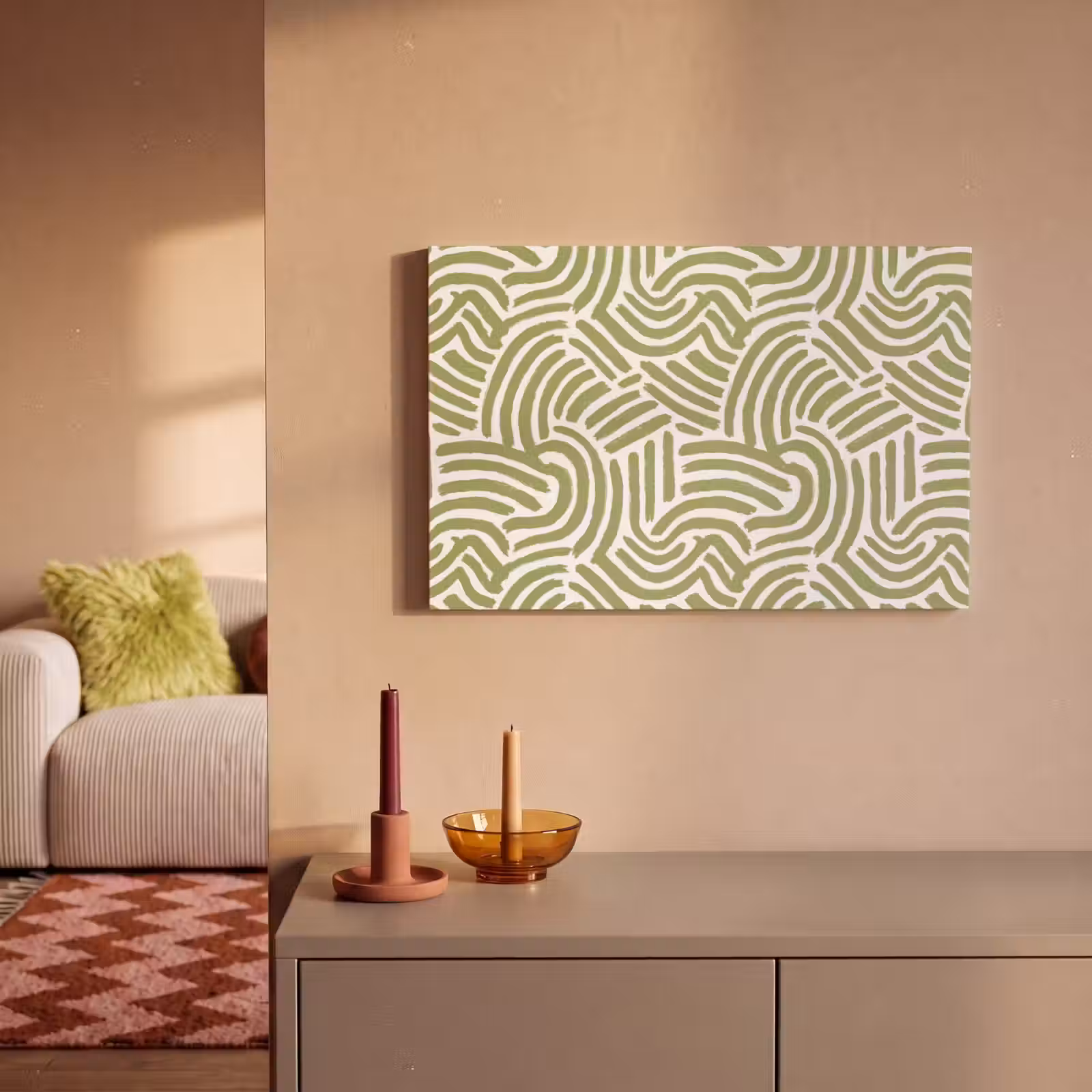 Canvas schilderij - Saliegroen - Abstract - Bogen - Handgetekend - Patroon — 1