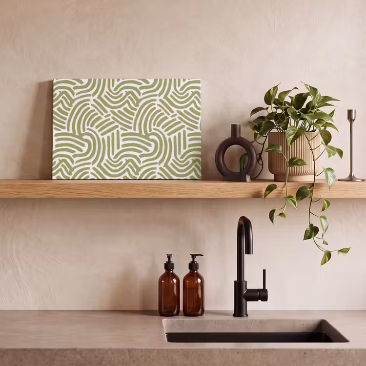 Canvas schilderij - Saliegroen - Abstract - Bogen - Handgetekend - Patroon — 2