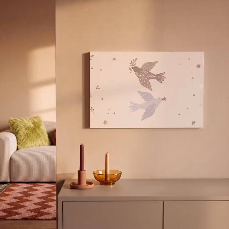 Canvas schilderij - Vogel - Bessen - Natuur - Modern - Beige — 1