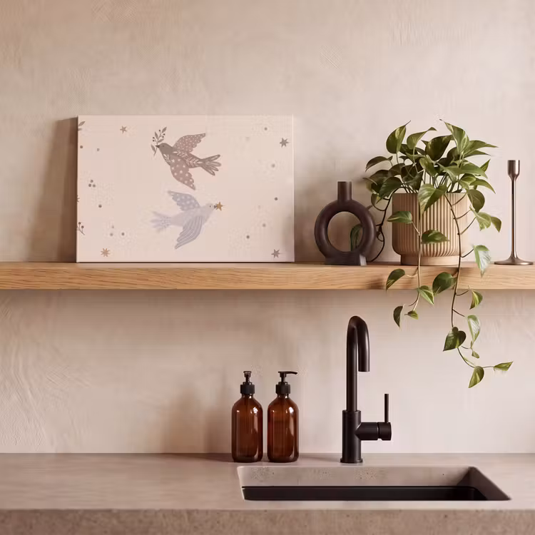 Canvas schilderij - Vogel - Bessen - Natuur - Modern - Beige — 2
