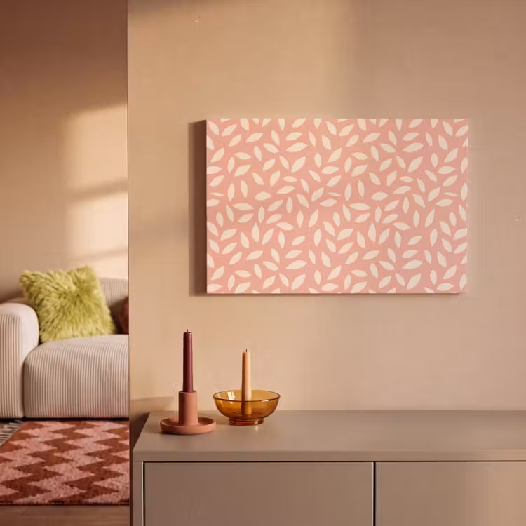 Canvas schilderij - Roze - Bladeren - Speels - Patroon — 1