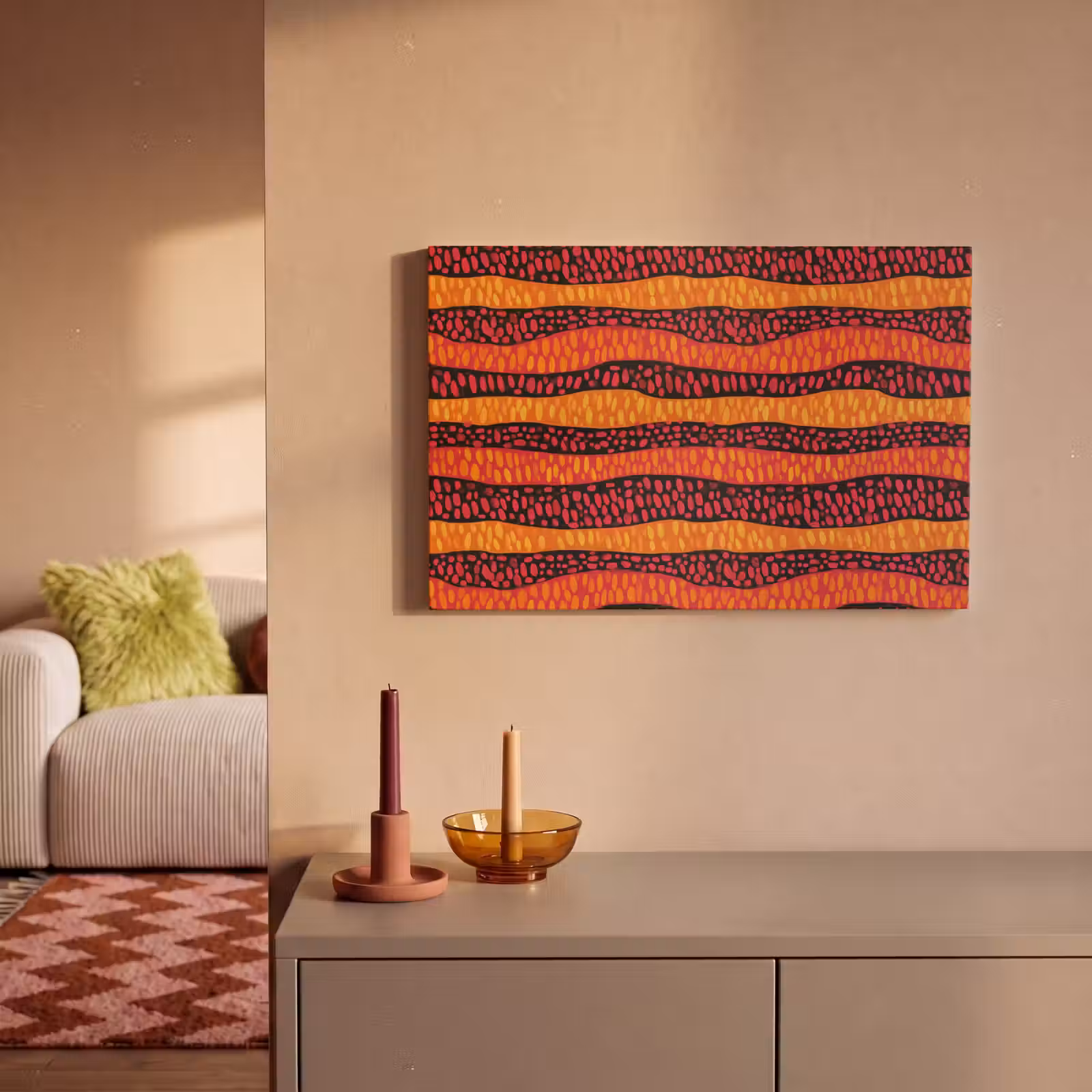 Canvas schilderij - Oranje - Roze - Expressief - Patroon — 1