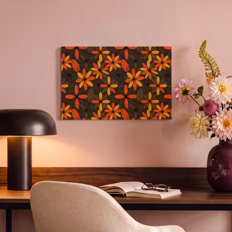 Canvas schilderij - Oranje - Retro - Bloemen - Herfst — 3