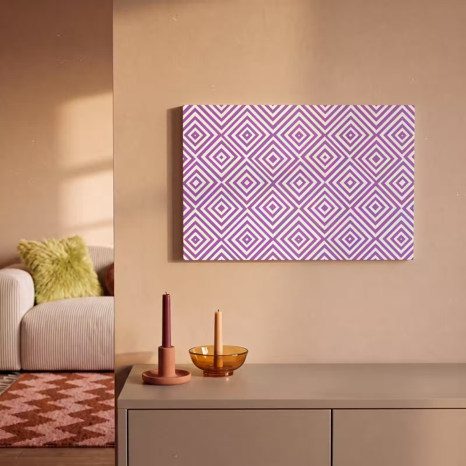 Canvas schilderij - Paars - Geometrisch - Ruiten - Concentrisch - Patroon — 1