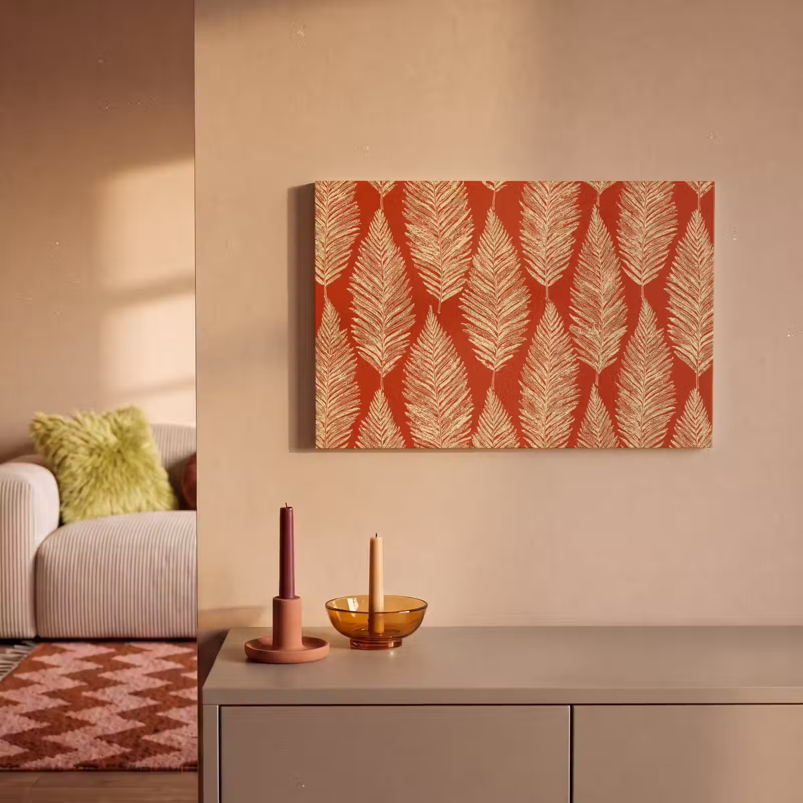 Canvas schilderij - Rood - Botanisch - Varen - Patroon — 1
