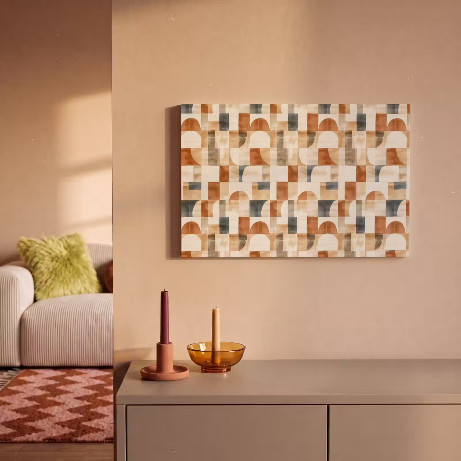 Canvas schilderij - Terracotta - Geometrisch - Aquarel - Textuur — 1