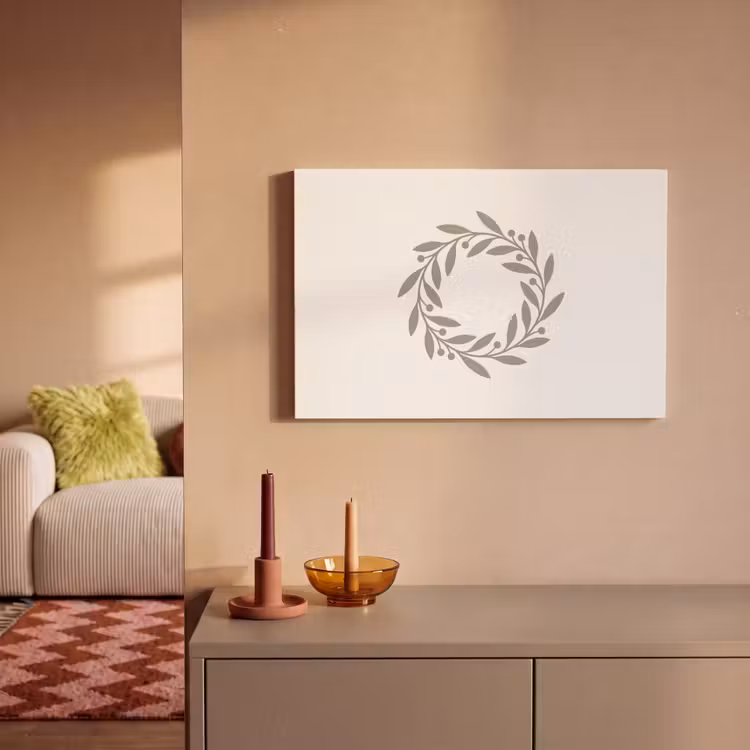 Canvas schilderij - Krans - Bladeren - Natuur - Minimalistisch - Grijs — 1