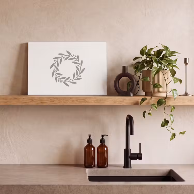 Canvas schilderij - Krans - Bladeren - Natuur - Minimalistisch - Grijs — 2