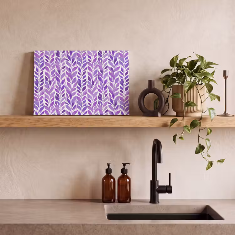 Canvas schilderij - Paars - Botanisch - Bladeren - Aquarel - Takken - Patroon — 2