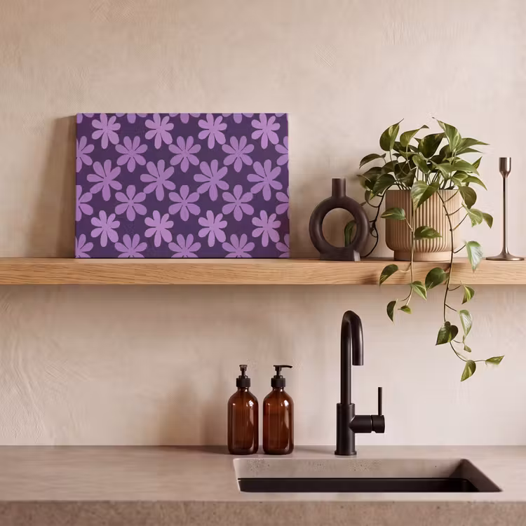Canvas schilderij - Paars - Botanisch - Bloemen - Retro - Patroon — 2