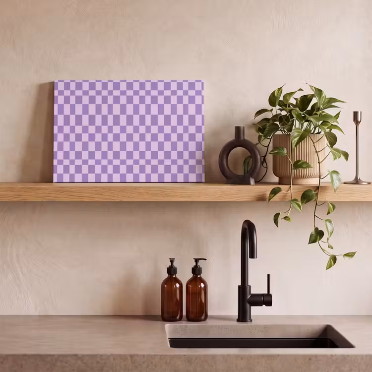 Canvas schilderij - Paars - Geometrisch - Dambord - Blokken - Patroon — 2
