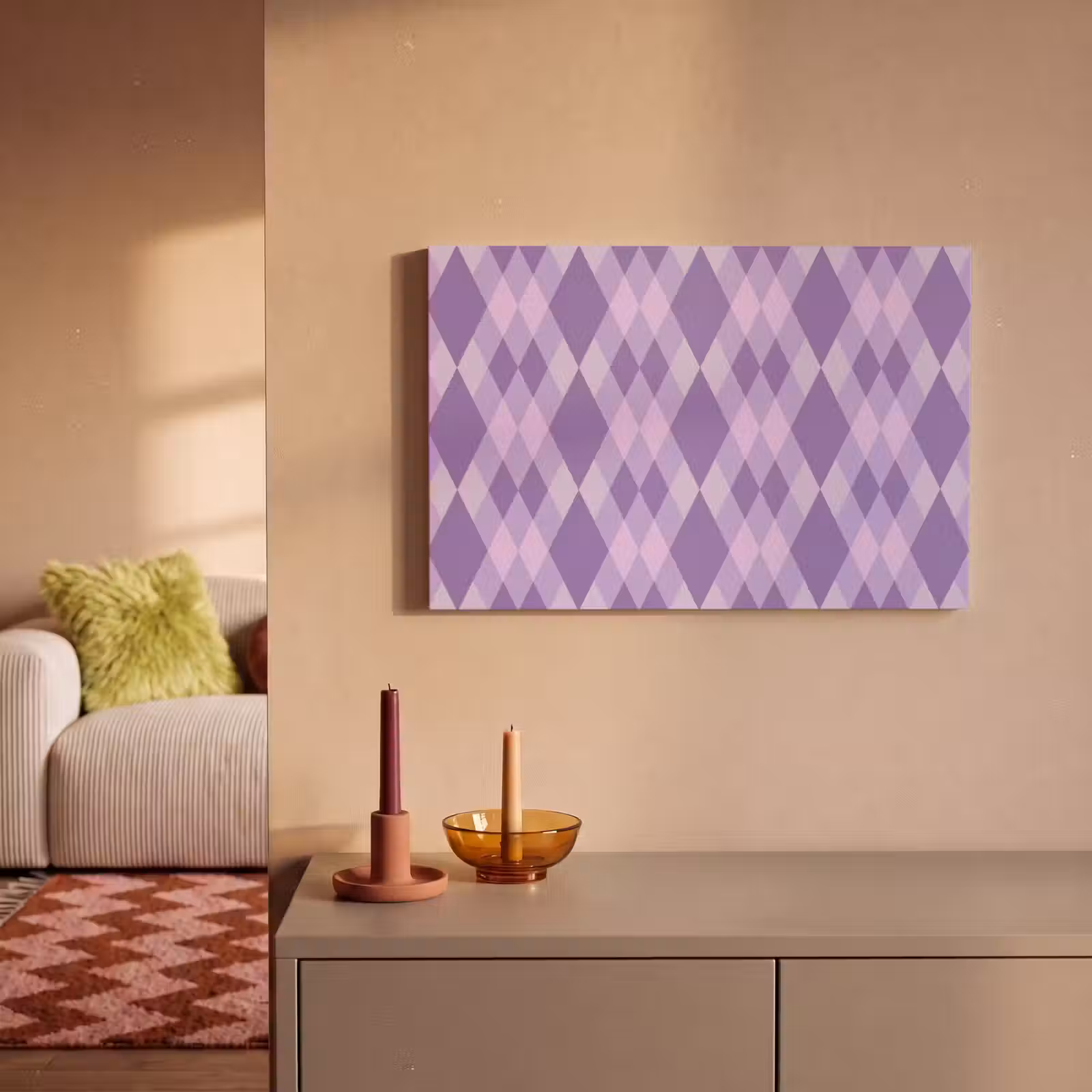 Canvas schilderij - Paars - Geometrisch - Ruiten - Argyle - Patroon — 1