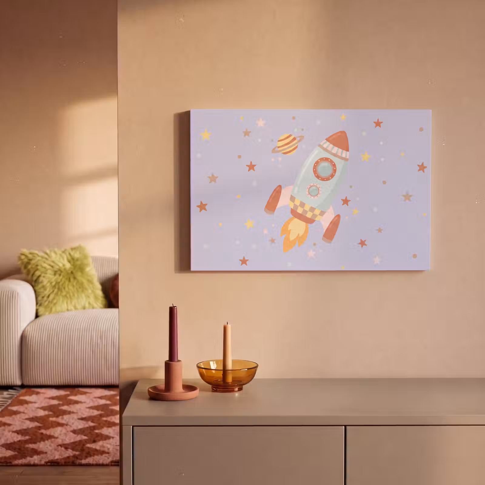 Canvas schilderij - Raket - Ruimte - Planeet - Illustratie — 1