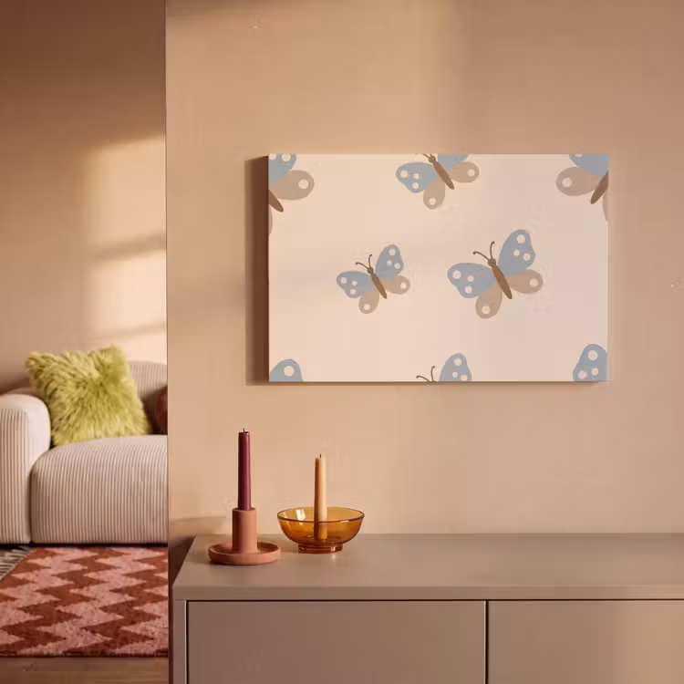 Canvas schilderij - Insect - Vlinderpatroon - Abstract - Blauw - Beige — 1