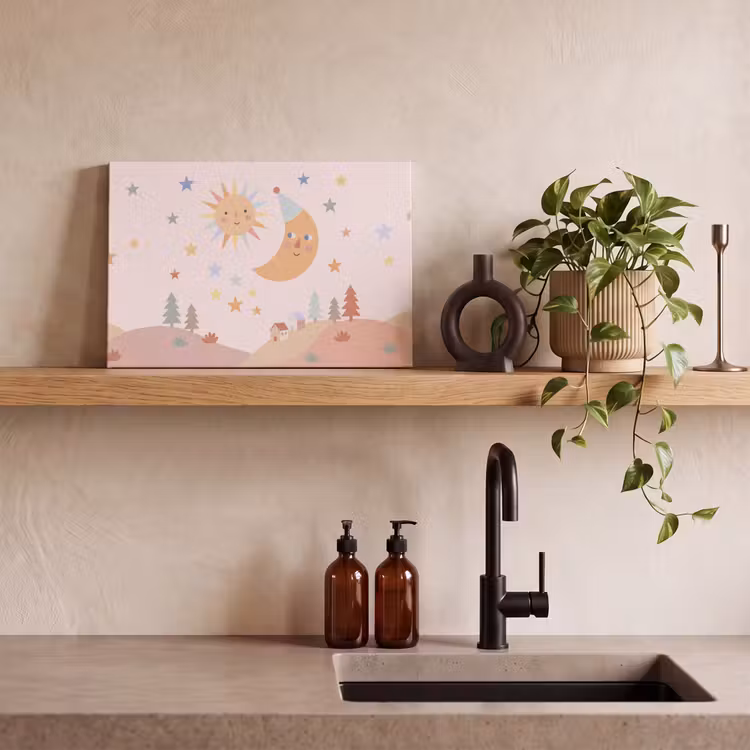 Canvas schilderij - Zon - Maan - Sterren - Kinderkamer - Pastel — 2