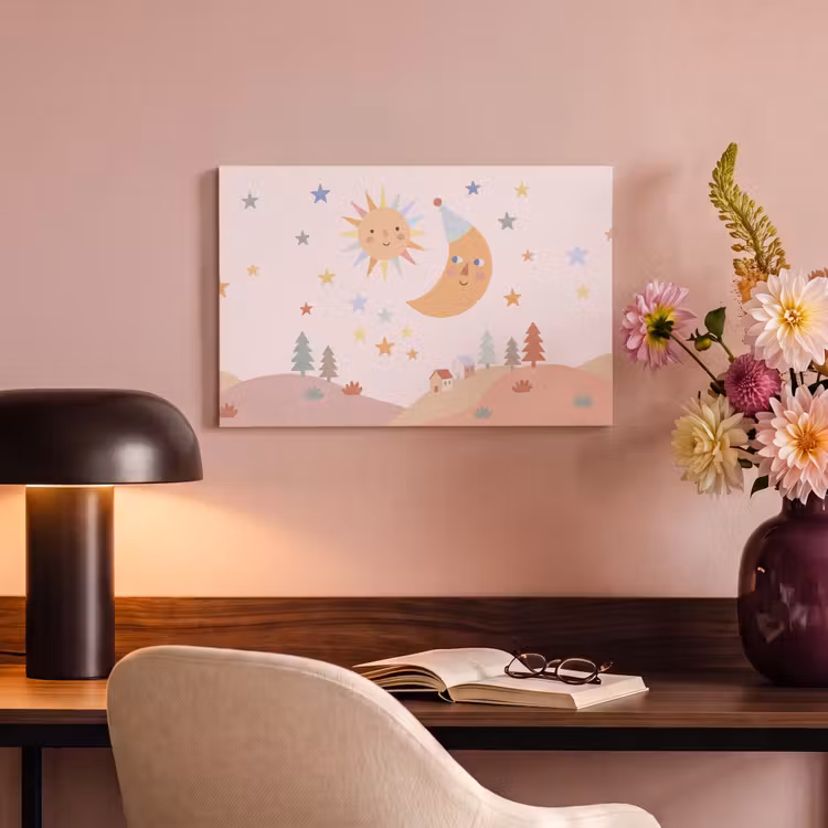 Canvas schilderij - Zon - Maan - Sterren - Kinderkamer - Pastel — 3