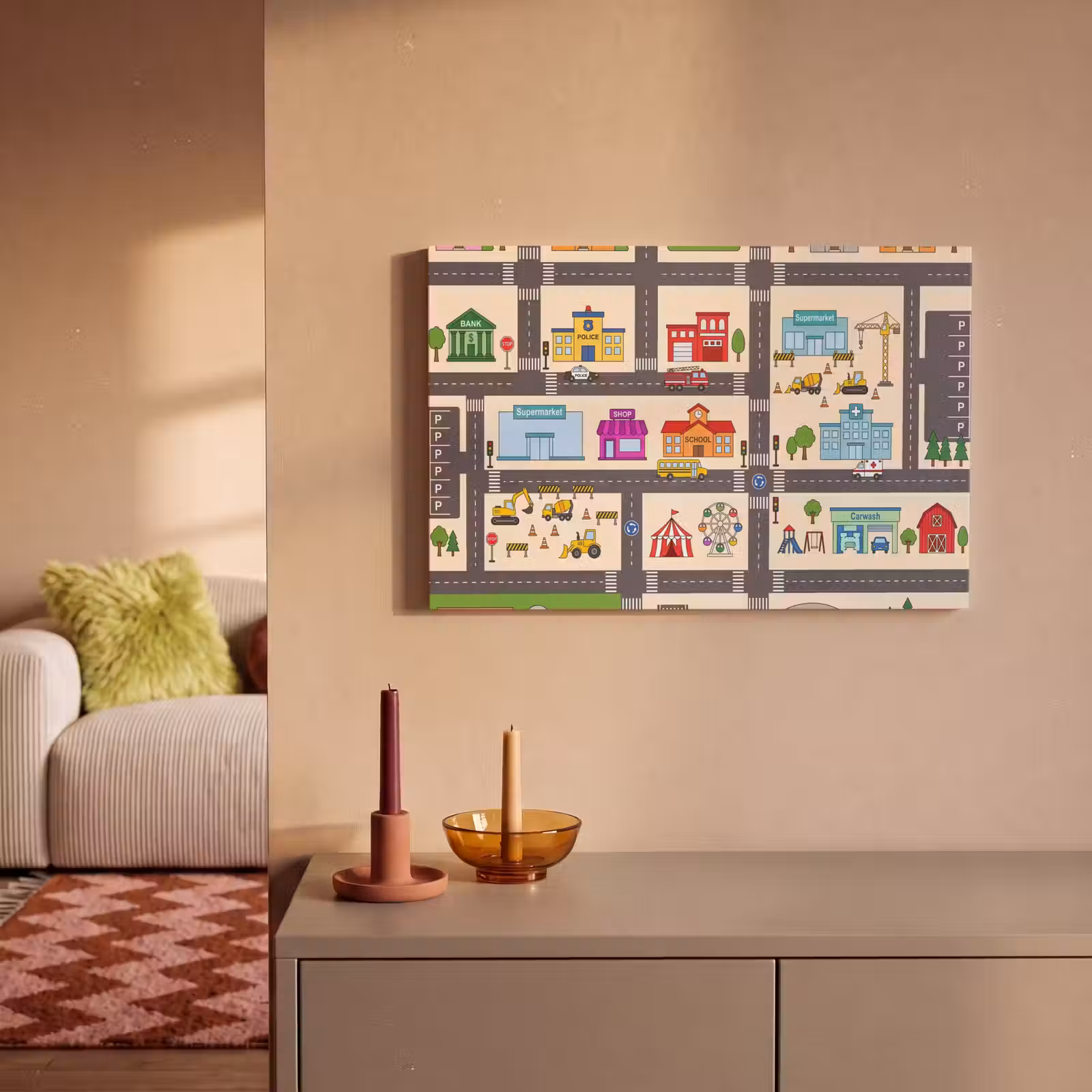 Canvas schilderij - Stad - Gebouwen - Wegen — 1