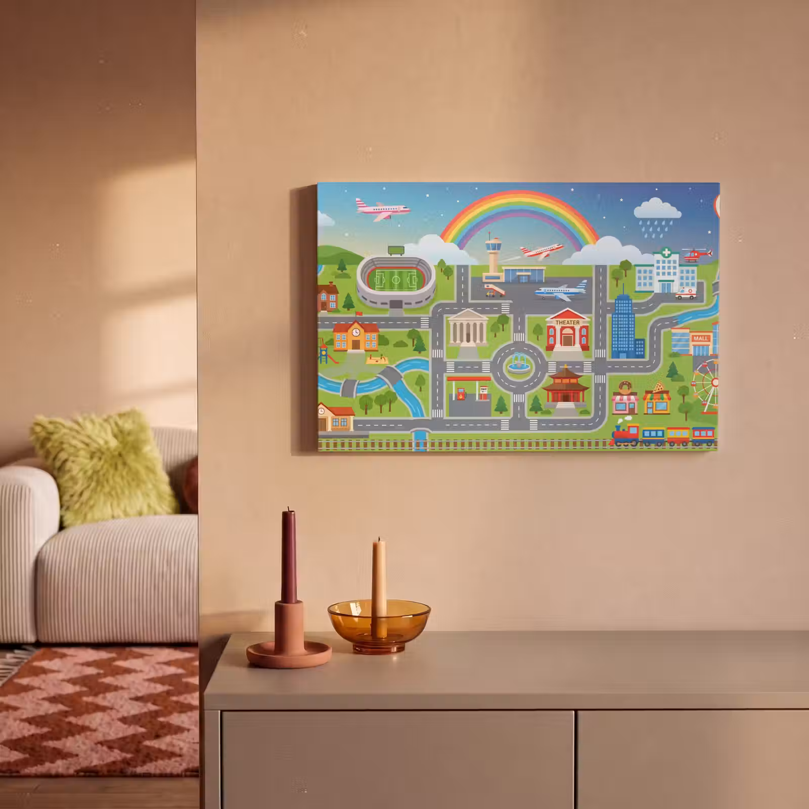 Canvas schilderij - Stad - Plattegrond - Cartoon — 1