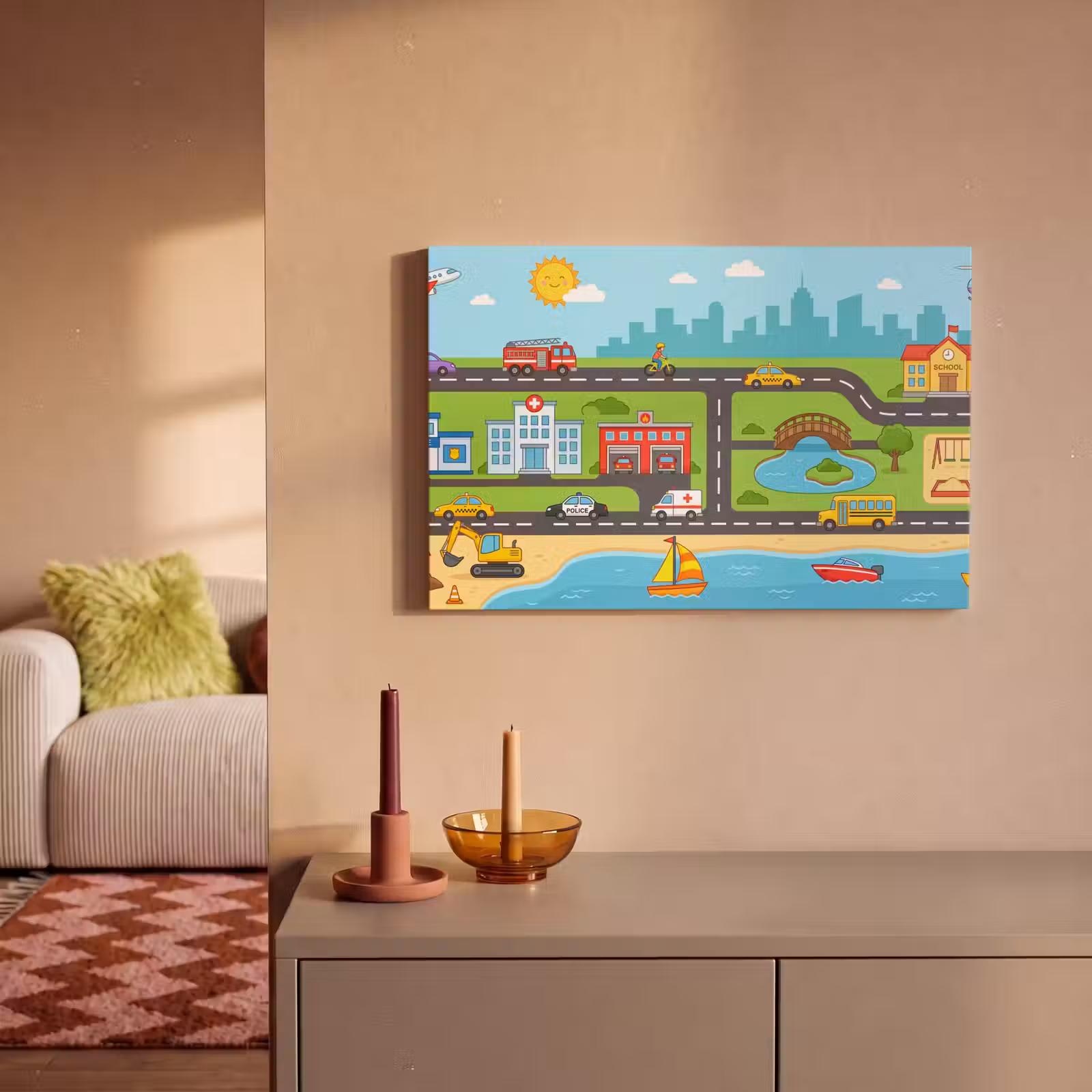 Canvas schilderij - Stad - Verkeer - Cartoon — 1