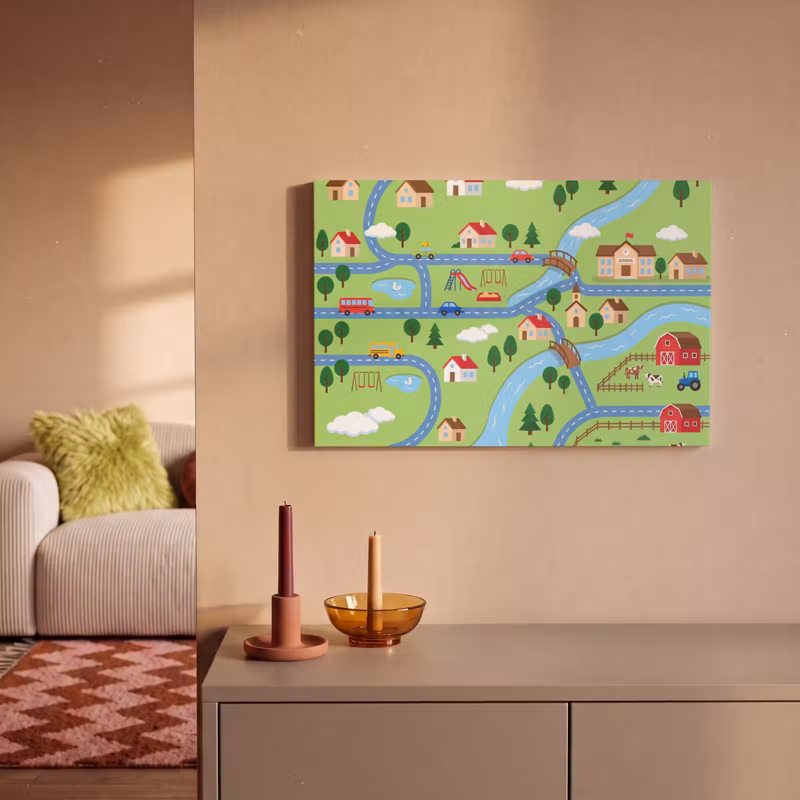 Canvas schilderij - Stad - Wegen - Huizen — 1
