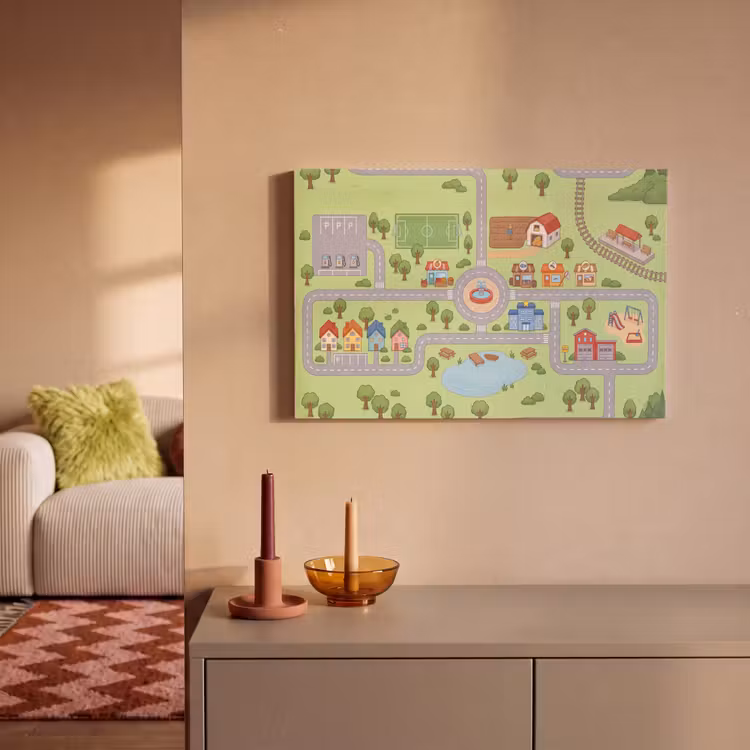 Canvas schilderij - Plattegrond - Dorp - Kind — 1