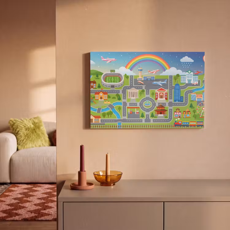 Canvas schilderij - Stad - Plattegrond - Cartoon — 1